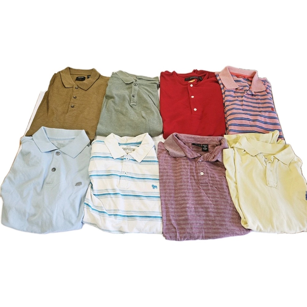 Mens Short Sleeve Polo Style Shirt Lot‎ Of 8 Size M Casual Golf Various Brands